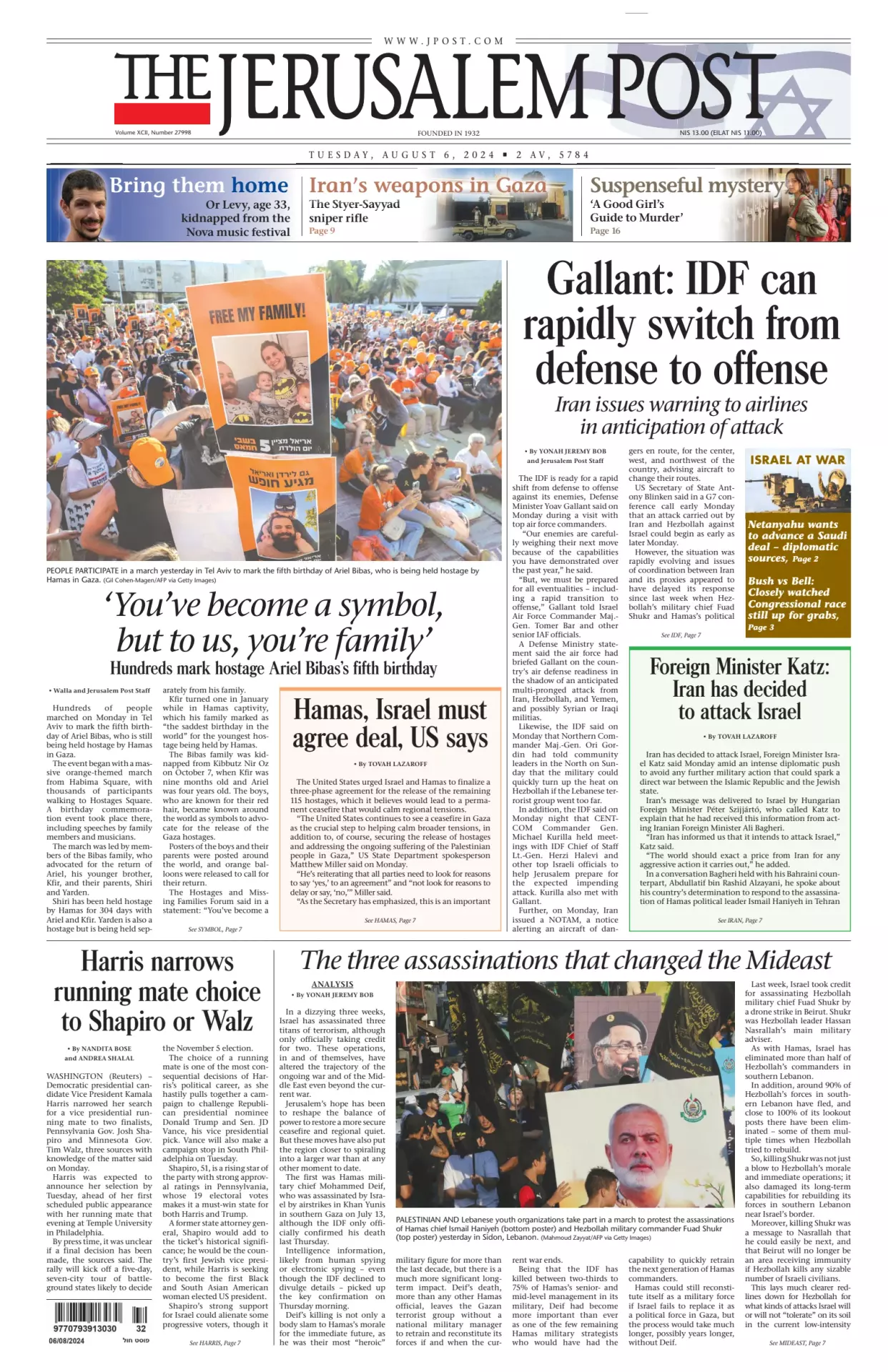 Prima-pagina-the jerusalem post-edizione-di-oggi-06-08-2024